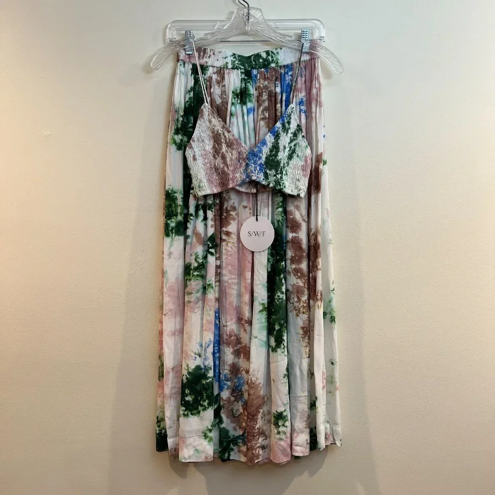 S/W/F Pastel Tie Dye Designer Bohemian Maxi Skirt Tank Top Set in Skyline XS NWT - Picture 2 of 6